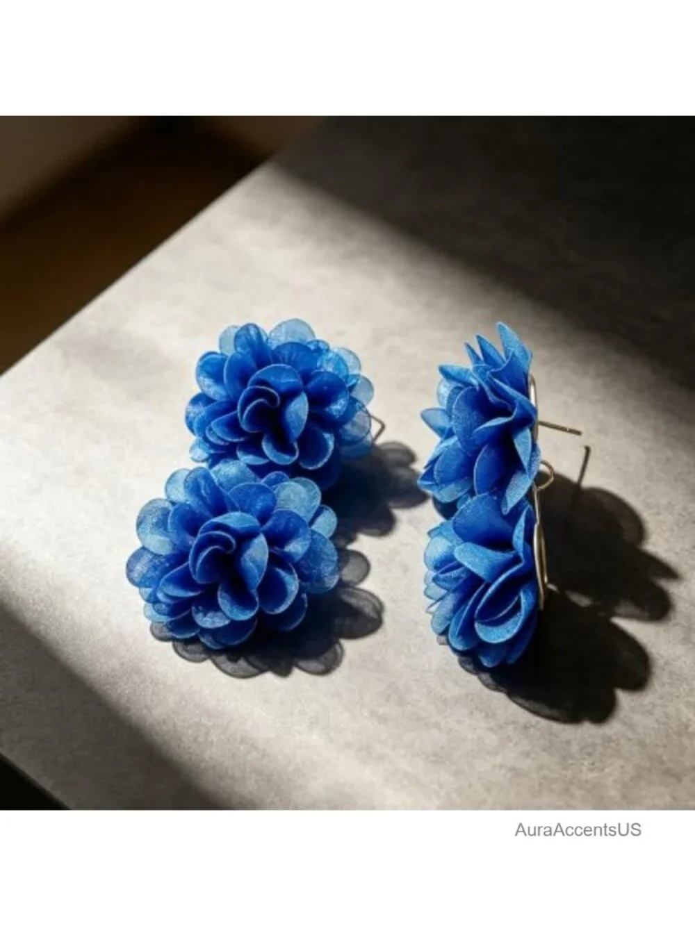 Oversized Double Layer Tulle Flower Stud Earrings Lightweight Mesh Statement